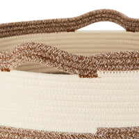 Tall Cotton Rope Basket – 18” x 16” x 14” – Light Brown and Off-White