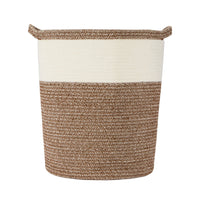 Tall Cotton Rope Basket – 18” x 16” x 14” – Light Brown and Off-White