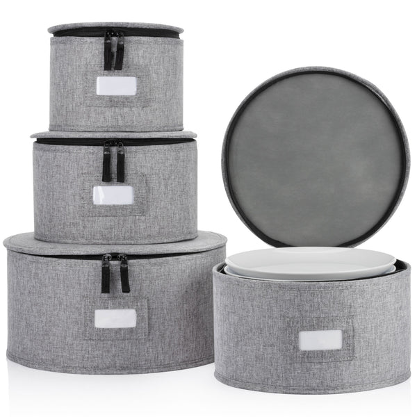 China Storage Case for Bowls or Dessert Plates - 8.5 W x 6 H - Includes  12 Felt Dividers - Hard Shell and Stackable with Fully Padded Interior