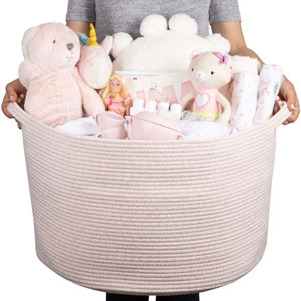 XXL Cotton Rope Basket – 22” x 22” x 14” – Baby Pink